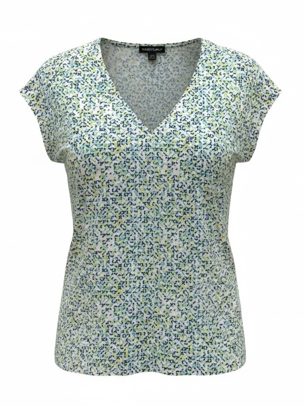 Hilary Radley Blue and Green Floral V-Neck Cap Sleeve Top
